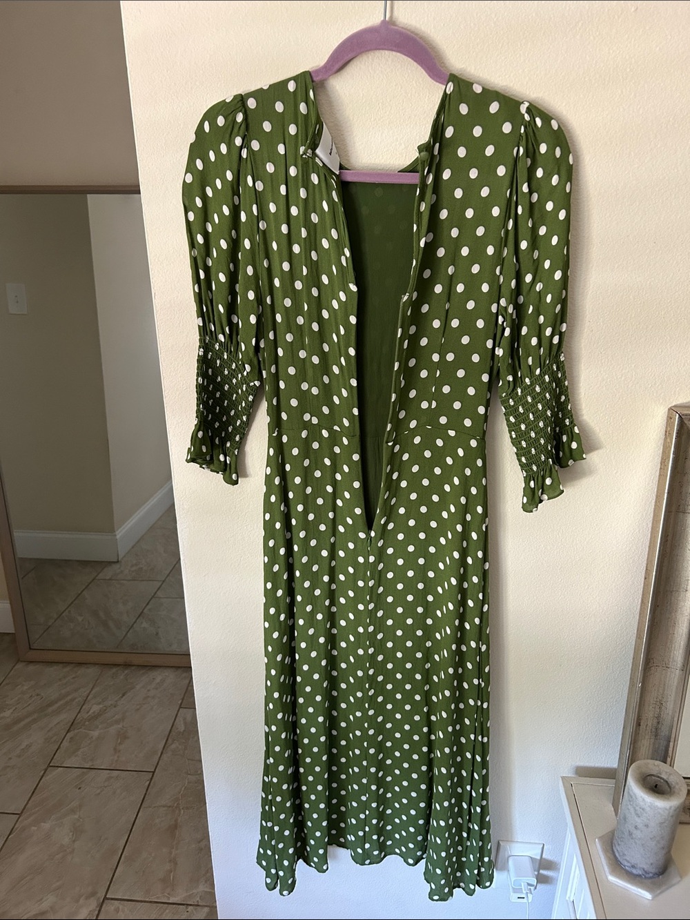 Reformation Carolena midi polka dots Dress in Edamame green - Picture 7 of 12